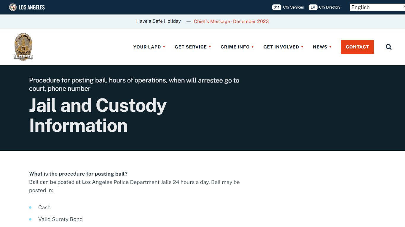 Jail and Custody Information - LAPD Online